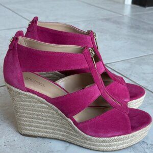 New Michael Kors Suede Espadrille Ultra Pink Damita Wedges Size 9